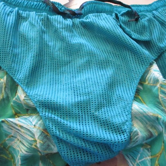 Speedo Men's Swim Trunks, Blue & Green Leaf Print, Pockets, Size XL - Picture 11 of 12
